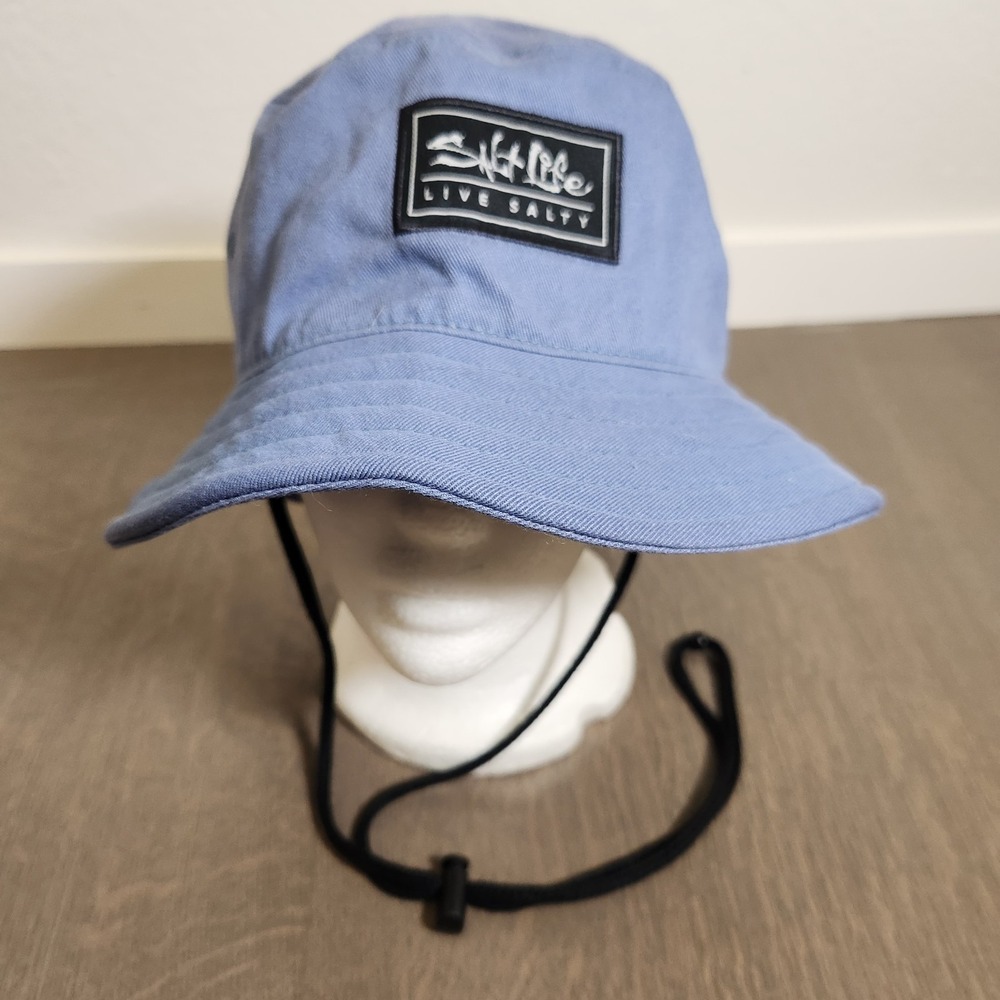 Salt Life Live Salty Blue Cotton Bucket Hat Chin Cord One Size Fits Most